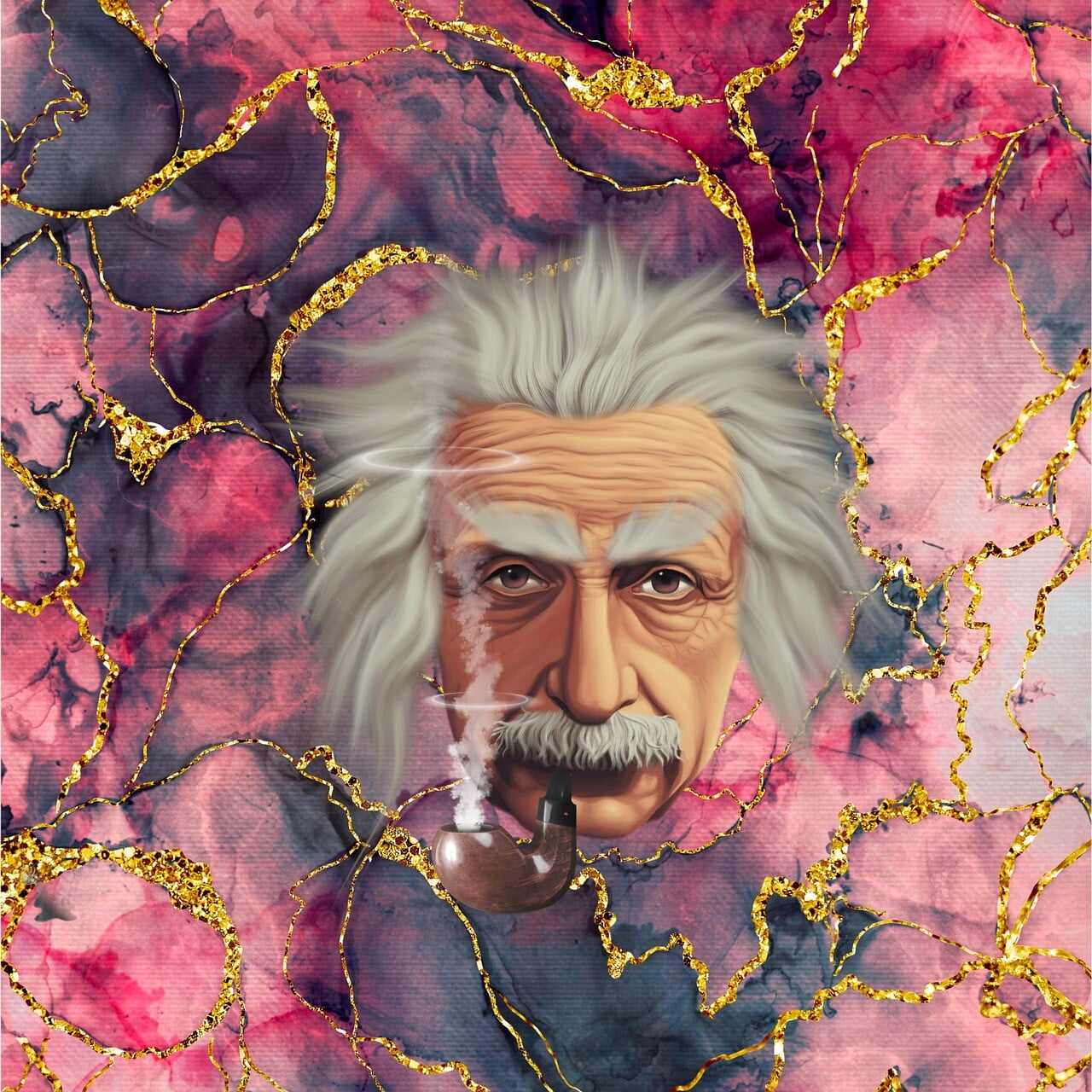 albert einstein, portrait, pink marble background