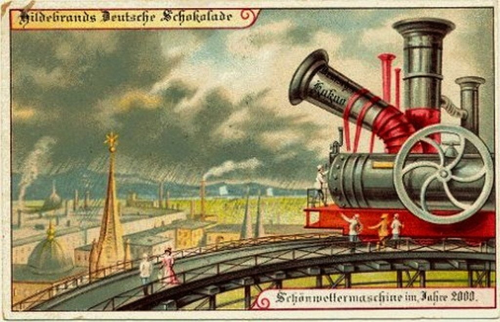 retro plagát o strojoch na počasie