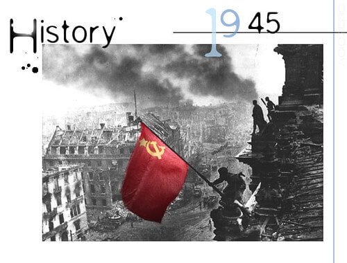 červená zástava nad reichstagom