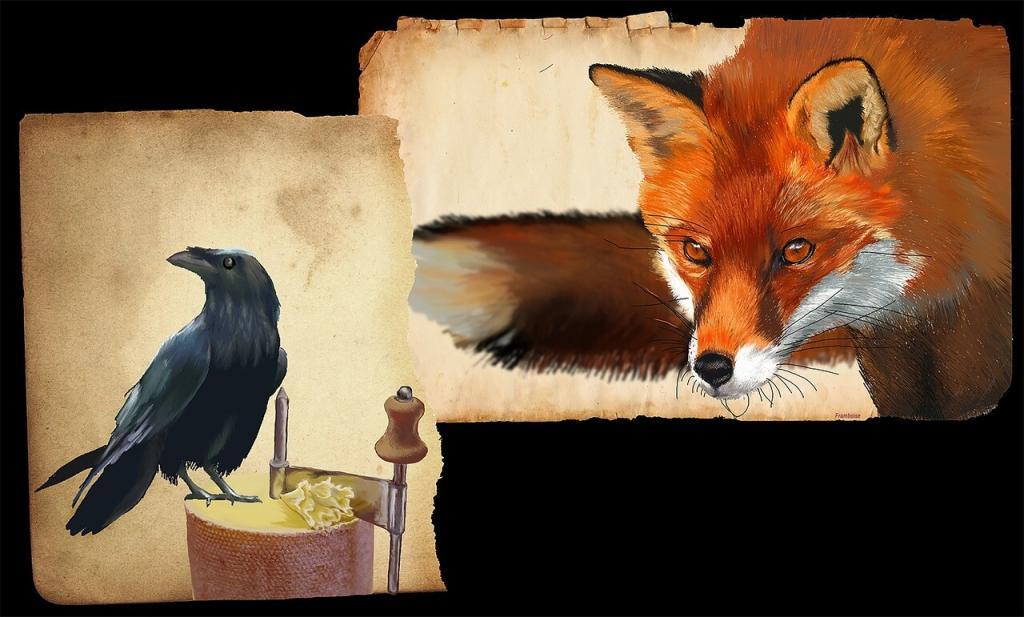 fox and crow, drawing graphics tablet, tête de moine