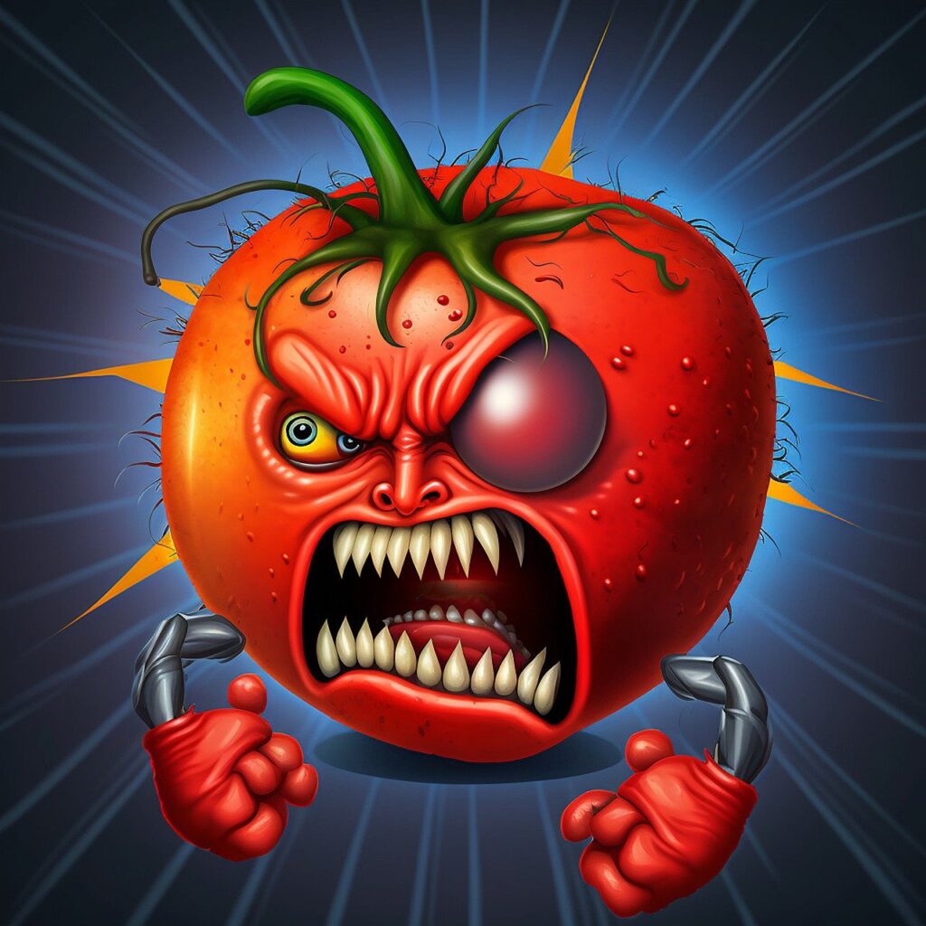 tomato, Obrázok je len ilustračný, nesúvisí priamo s textom.fruit, angry