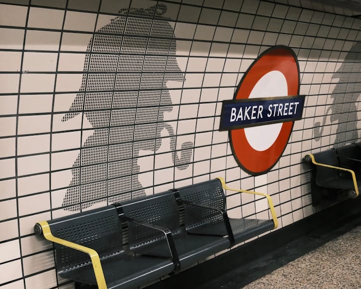 Silhouette of Sherlock Holmes at Baker Street Station, London Tube.