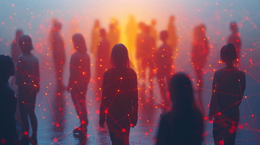 ai generated, people, social, network, connections, nodes, lines, abstract, community, connected, networking, communication, technology, web, society, group, teamwork, structure, diagram, design, relationship, diversity