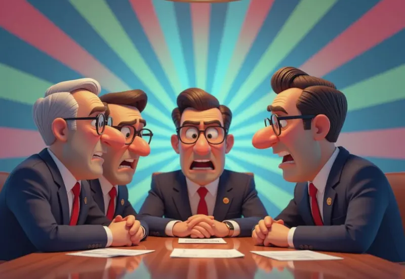 An illustration of top european decision making politics, who are spending a lot of time in arguing without any outcome