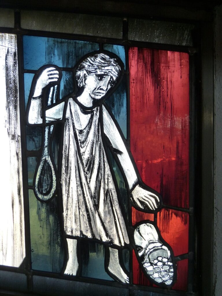 passion, christ, jesus, christianity, church, faith, suffering, christian, way of the cross, bible, art, window, church window, stained glass, judas, betrayal, knitting