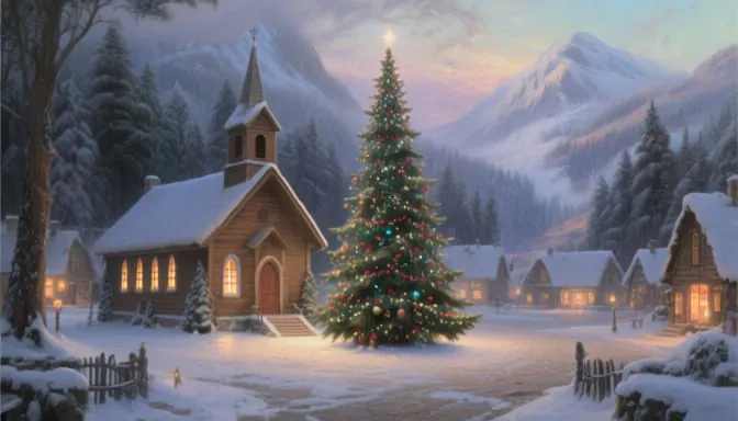 Vianočný strom v horskej dedinke