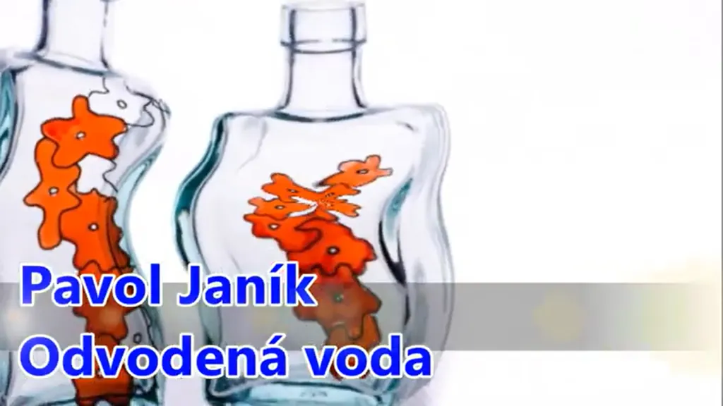 Pavol Janík Odvodená voda, štylizované sklenené fľaše s oranžovými tvarmi